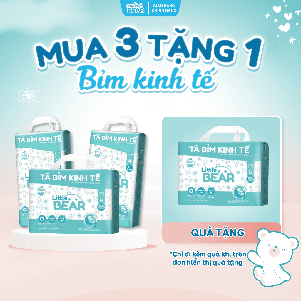 [Deal Sốc] Combo 4 Bịch Tã Bỉm Quần/Dán LITTLE BEAR ECO Size NB54/S48/M44/L40/XL36/XXL34/XXXL32
