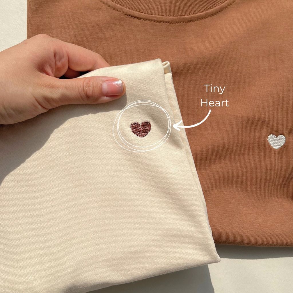 Áo phông thêu tim nam nữ form rộng tay lỡ unisex vải Premium cotton - áo thun mặc đôi couple, bạn thân cực xinh