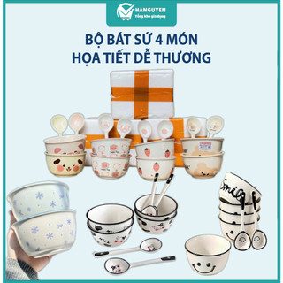 Bát sứ 4 món dễ thương cao cấp loại 1 mẫu mới đóng gói hộp xốp an toàn