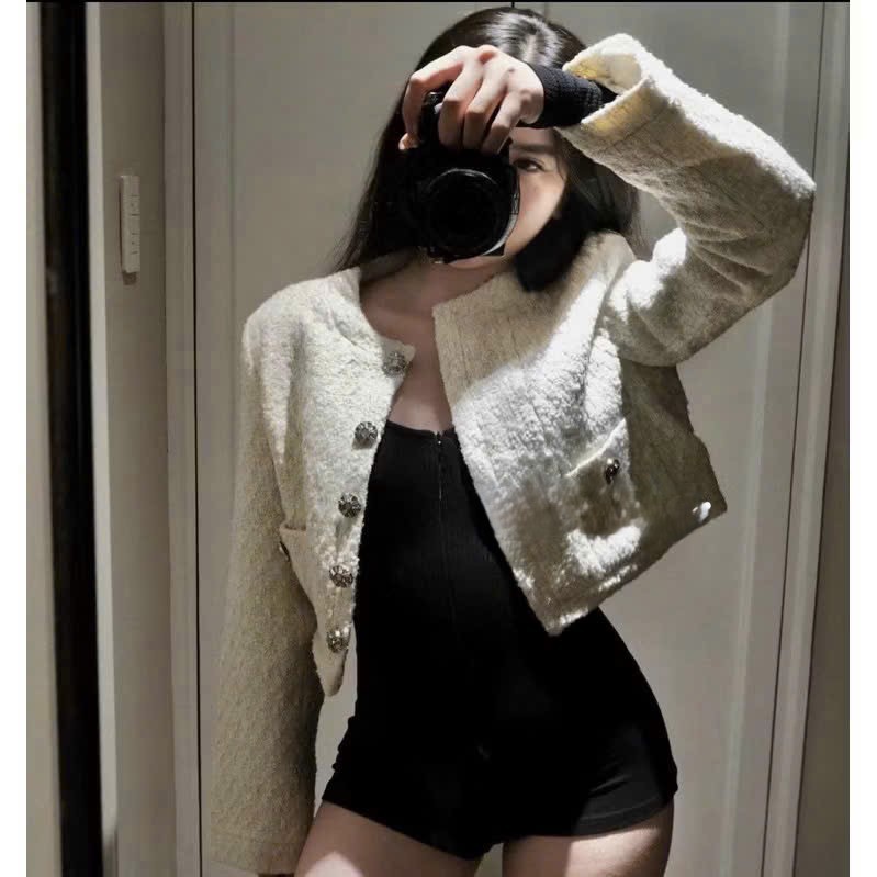 Dạ tweed dáng ngắn, áo dạ hai lớp dày dặn, áo khoác ngoài phong cách Hàn quốc LALA  D01