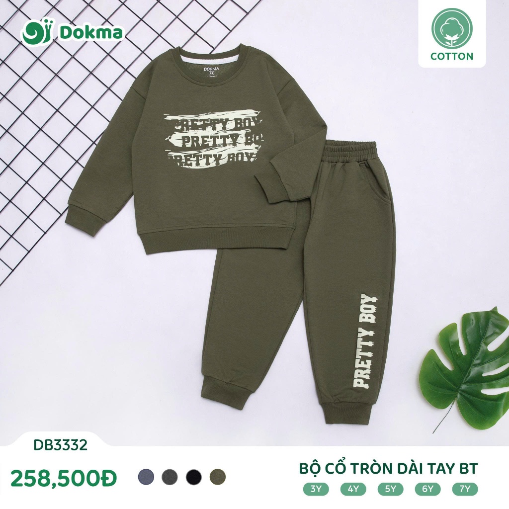 (13-25kg, 3-7Y) Bộ Dài Tay Chất Nỉ Mỏng, Da Cá Bé Trai Dokma DB2362 DB3320 DB3332 DB3841 DB3206