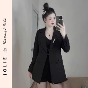 Áo Vest Blazer Nữ Dáng Dài Kèm Cúc và Phụ Kiện Cài Áo