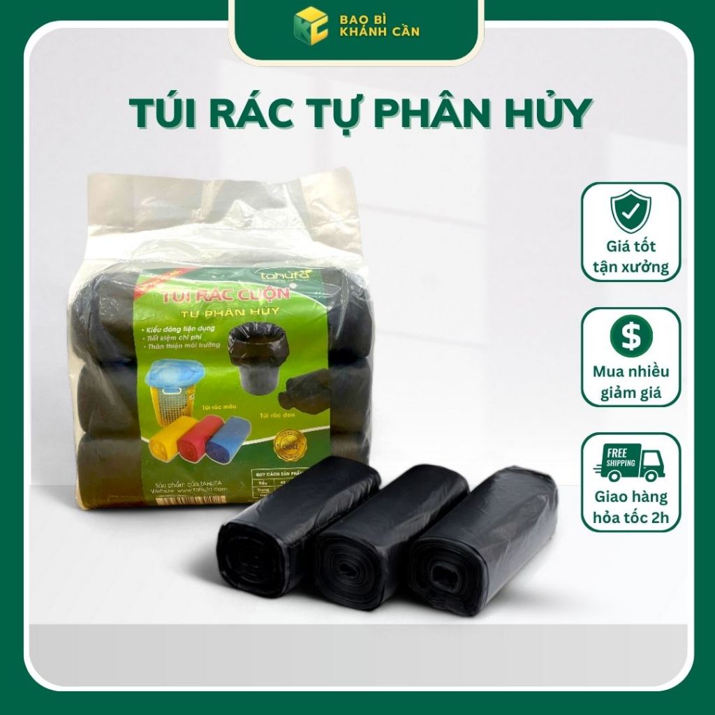 (SET 3 CUỘN) Túi đựng rác tự phân hủy, túi bóng đen, cuộn túi đựng rác ...