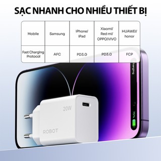 Cốc Sạc Nhanh 20W Nguồn 3A Robot RT-P6 Kèm Dây Cáp Sạc TypeC To Laining - Bảo Hành 1 Đổi 1