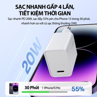 Cốc Sạc Nhanh 20W Nguồn 3A Robot RT-P6 Kèm Dây Cáp Sạc TypeC To Laining - Bảo Hành 1 Đổi 1