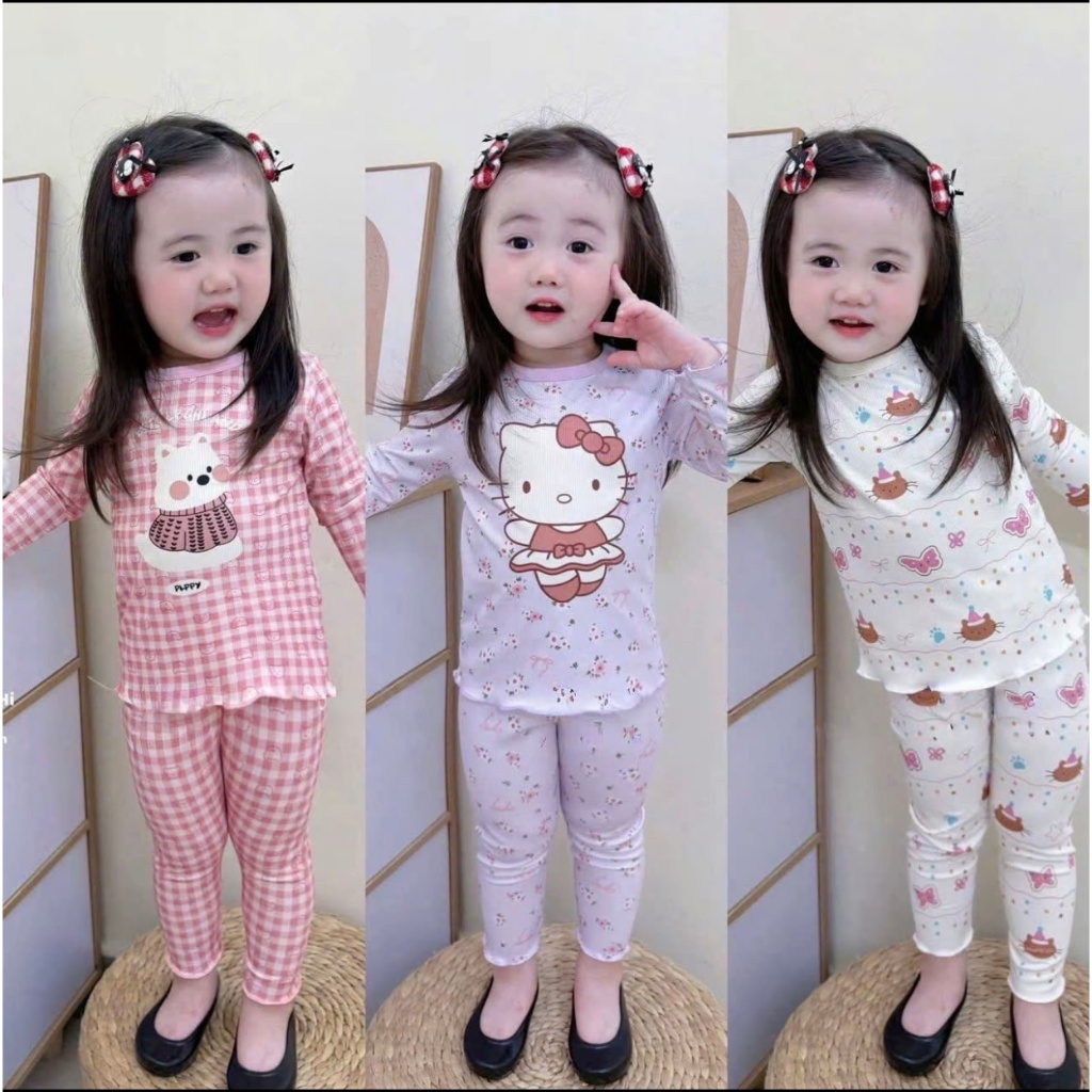 Sét Bộ Thu Đông Cho Bé Gái Đáng Yêu ( Họa Tiết 5D PLLPY ) Chất Liệu Thun Tăm Mềm Mịn size Từ 8-33kg