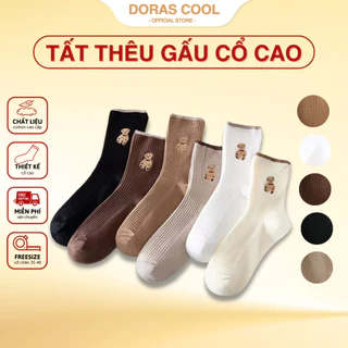 Set 10 đôi tất gấu nâu cao cổ cotton phong cách vintage Hàn Quốc dễ thương