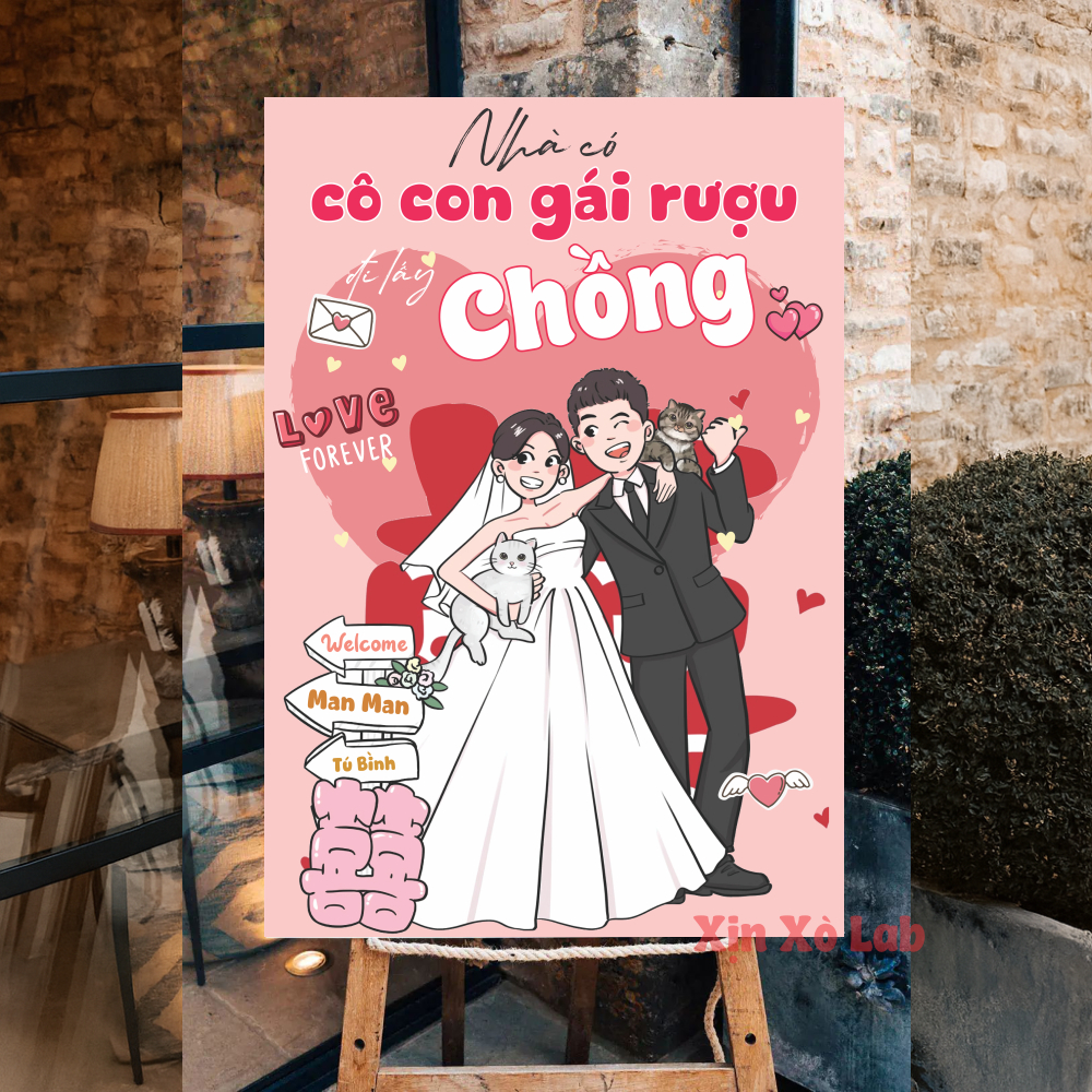 Bảng Welcome Đám Cưới Chibi Cô Dâu Chú Rể In Tên Theo Yêu Cầu Vui Nhộn Dễ Thương Cao Cấp