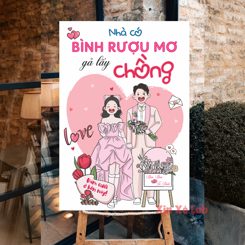 Bảng Welcome Đám Cưới Chibi Cô Dâu Chú Rể In Tên Theo Yêu Cầu Vui Nhộn Dễ Thương Cao Cấp