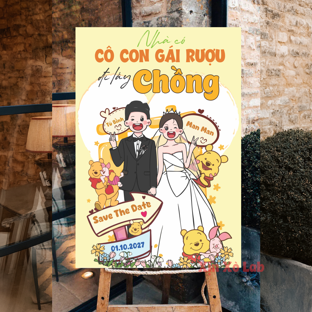 Bảng Welcome Đám Cưới Chibi Cô Dâu Chú Rể In Tên Theo Yêu Cầu Vui Nhộn Dễ Thương Cao Cấp