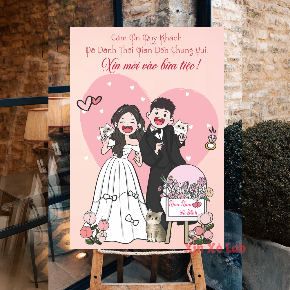 Bảng Welcome Đám Cưới Chibi Cô Dâu Chú Rể In Tên Theo Yêu Cầu Vui Nhộn Dễ Thương Cao Cấp