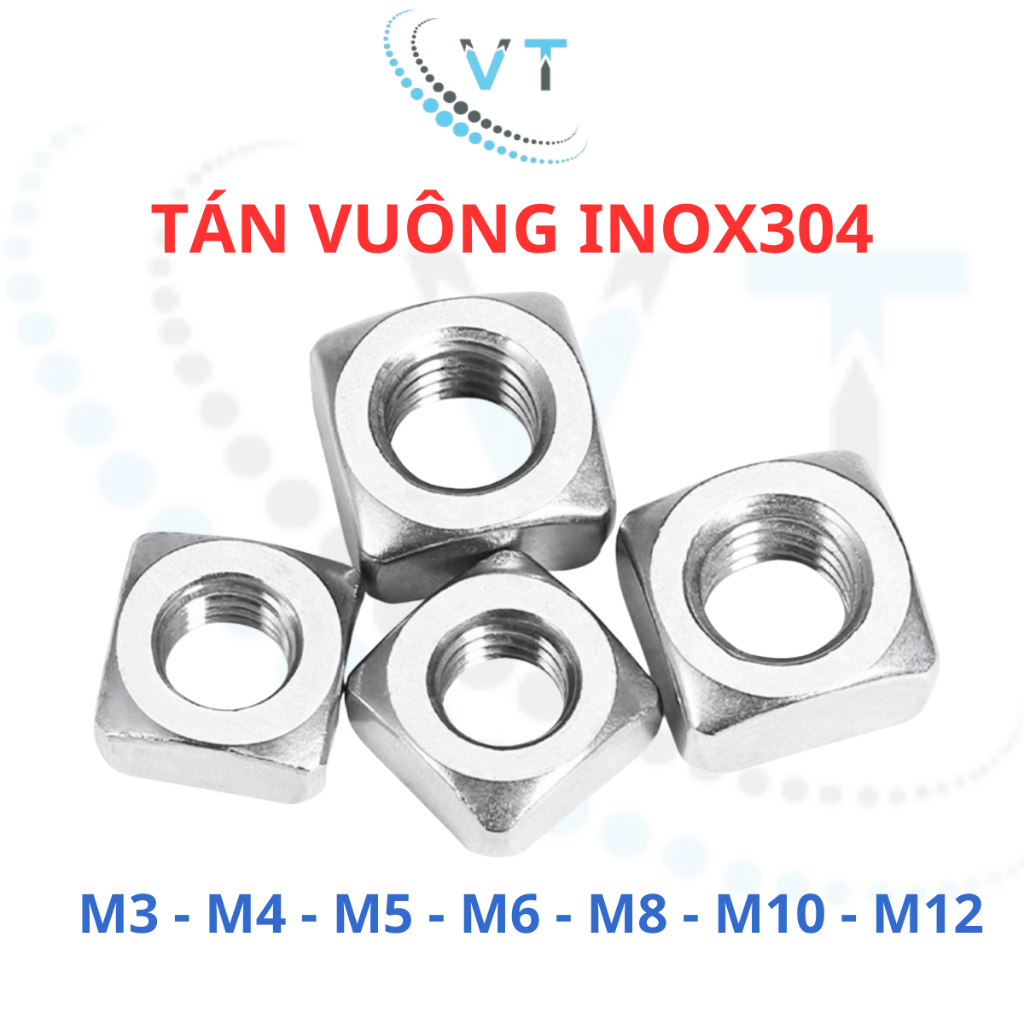 Đai Ốc Vuông Inox 304 (10 -30 Con) Đủ Size M3-M12 - Tán Ecu Vuông. Chuyên Dùng Cho Phụ Kiện Nhôm Định Hình & Lắp Ráp Máy