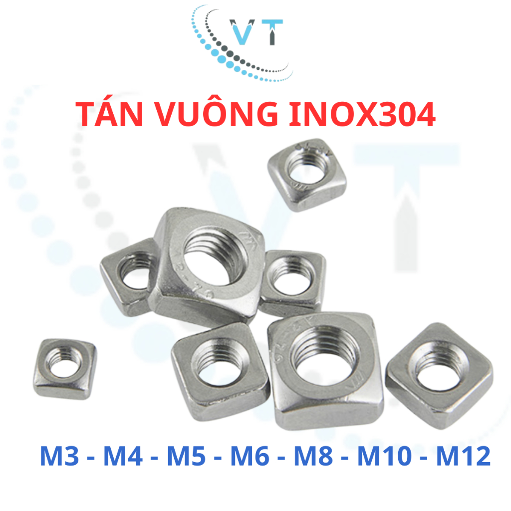 Đai Ốc Vuông Inox 304 (10 -30 Con) Đủ Size M3-M12 - Tán Ecu Vuông. Chuyên Dùng Cho Phụ Kiện Nhôm Định Hình & Lắp Ráp Máy