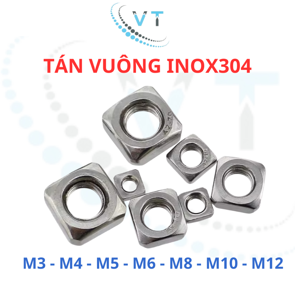 Đai Ốc Vuông Inox 304 (10 -30 Con) Đủ Size M3-M12 - Tán Ecu Vuông. Chuyên Dùng Cho Phụ Kiện Nhôm Định Hình & Lắp Ráp Máy