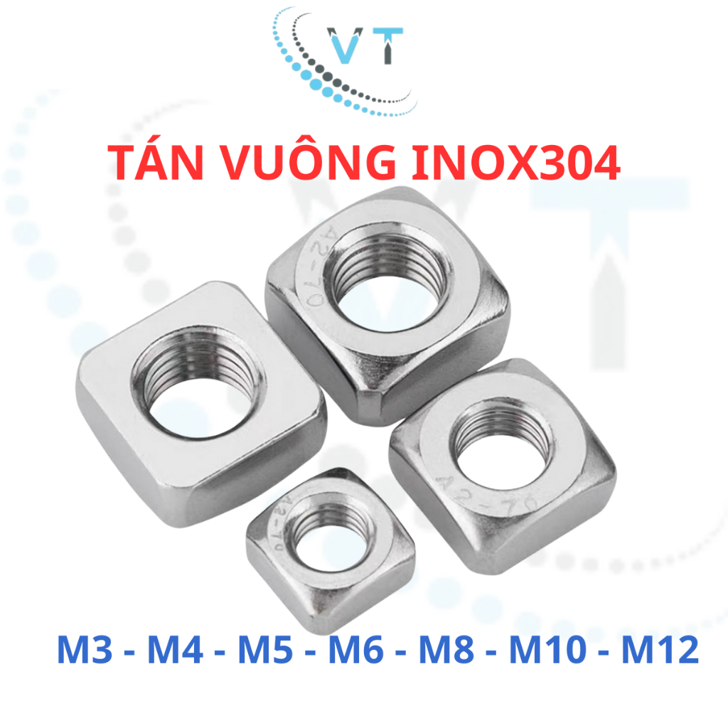 Đai Ốc Vuông Inox 304 (10 -30 Con) Đủ Size M3-M12 - Tán Ecu Vuông. Chuyên Dùng Cho Phụ Kiện Nhôm Định Hình & Lắp Ráp Máy