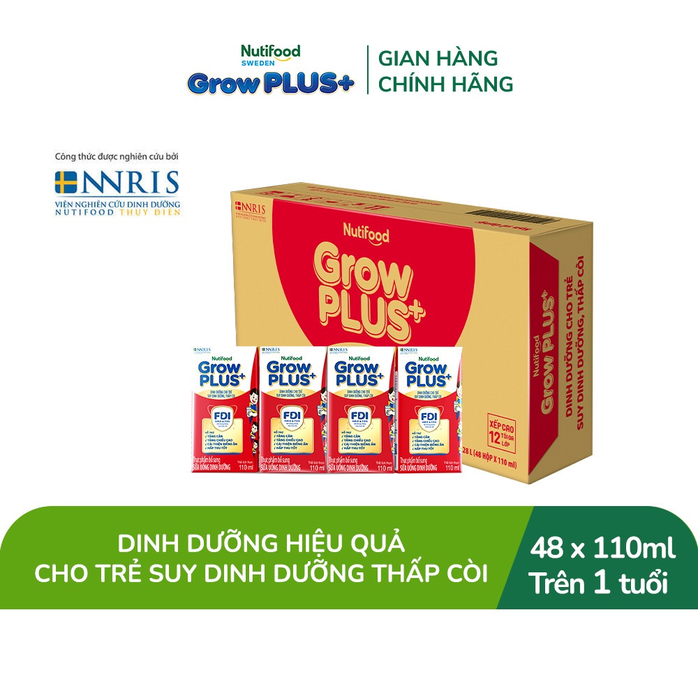 [Livestream BeyondK] Thùng Sữa Bột Pha Sẵn Nutifood GrowPLUS+ Đỏ (Suy Dinh Dưỡng) (48 Hộp x110ml) (Bao bì tùy lô hàng)