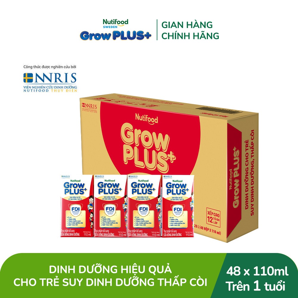 [Livestream BeyondK] Thùng Sữa Bột Pha Sẵn Nutifood GrowPLUS+ Đỏ (Suy Dinh Dưỡng) (48 Hộp x110ml) (Bao bì tùy lô hàng)