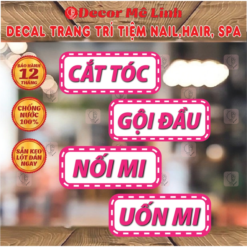 Decal Trang Trí Tiệm Nail, Mi Màu Hồng Chống Nước 🌈𝑭𝒓𝒆𝒆𝒔𝒉𝒊𝒑 Decal Tranh Dán Menu Tiệm Tóc, Barber Shop, Nối Mi, Cắt !!!
