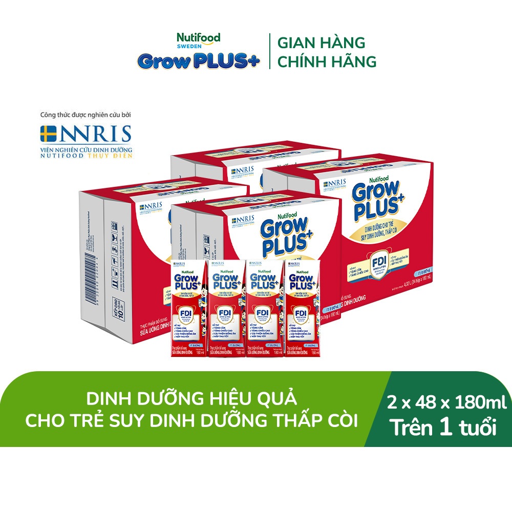 Combo 2 Thùng 48 SBPS Nutifood GrowPLUS+ Suy Dinh Dưỡng Ít đường 180ml - Tăng Cân, Tăng Chiều Cao (Bao bì tùy lô hàng)
