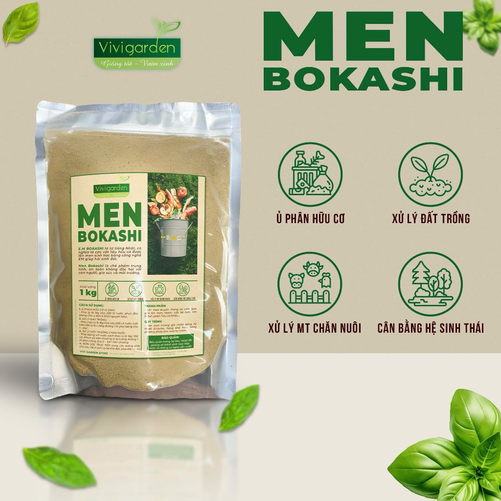 Túi 1kg Men Bokashi ủ rác nhà bếp, ủ rác hữu cơ, ủ cám gạo Bokashi