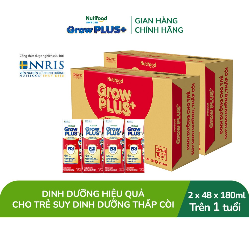 Combo 2 Thùng 48 SBPS Nutifood GrowPLUS+ Suy Dinh Dưỡng - Tăng Cân, Tăng Chiều Cao 180ml (Bao bì tùy lô hàng)