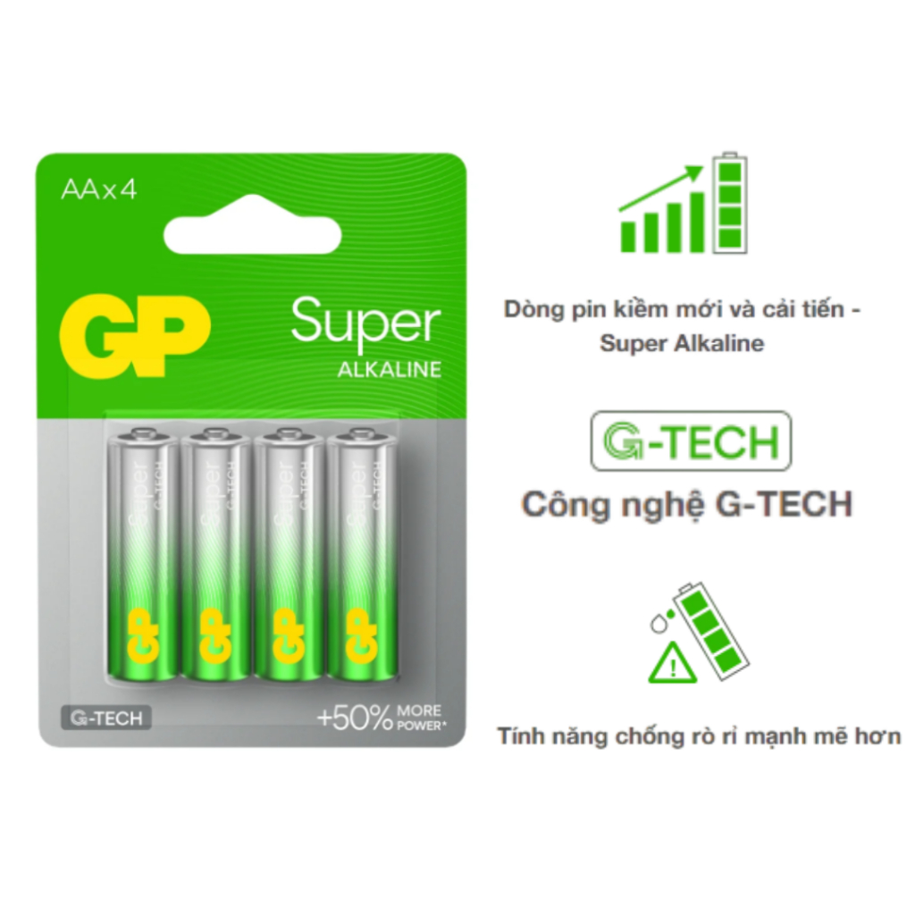 Pin Tiểu GP Super Alkaline AA Vỉ 4 Viên - Pin GP Chính Hãng 1.5V Cho ...