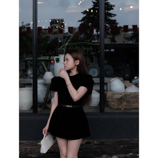 [V1.1056] Jum Nhung Tay Bồng Cổ Tàu Kèm Đai Da Siêu Xinh
