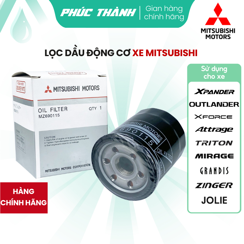 Lọc nhớt, lọc dầu động cơ xe Xpander, Outlander, Attrage, Mirage, Xforce, Triton, Grandis, Jolie, Zinger (Mã: MZ690115)