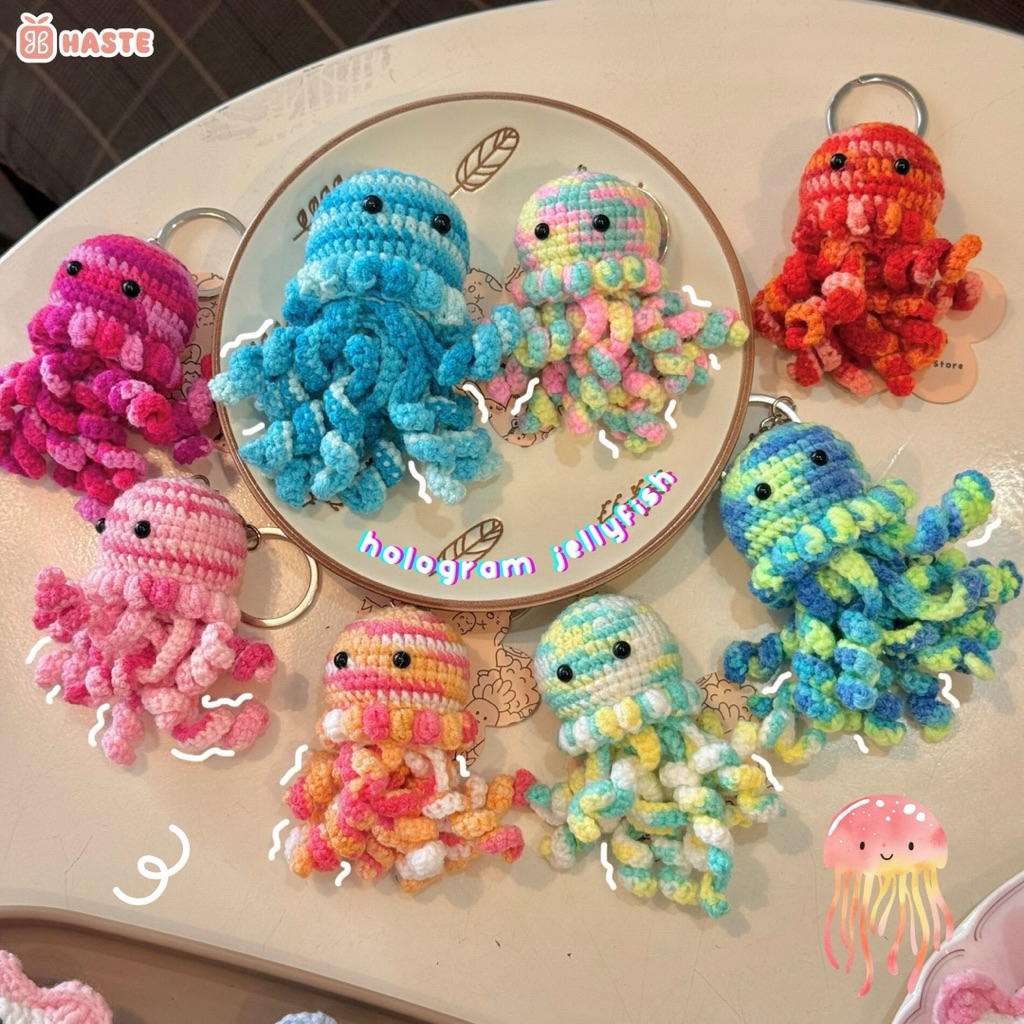 Móc Khoá Len Sứa Biển Cá Đuối Rainbow Handmade Dễ Thương