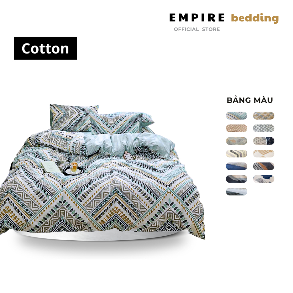 Bộ chăn ga gối 4 món cotton chăn chần bông organic 100% bo chun drap - EMPIRE Bedding & Decor