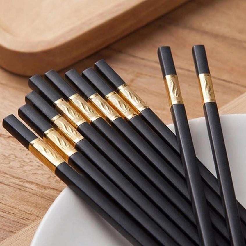 Set 10 đôi Đũa Khảm Vàng, Đũa Nhựa Ăn Cao Cấp Đũa Khảm Vàng Chống Trơn- Chống Trượt- Chống Mốc- Sang Trọng