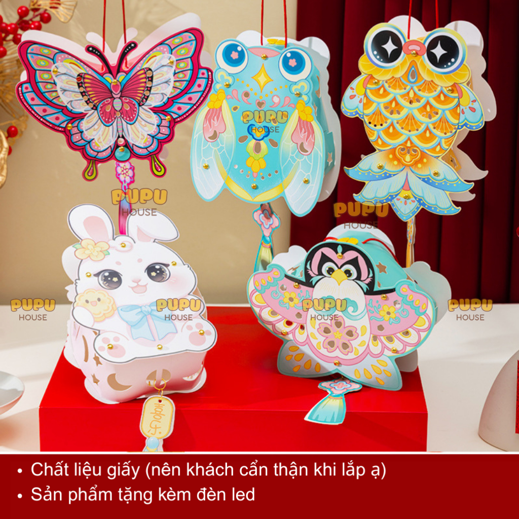 Đèn Lồng 3D Có Đèn Cho Bé Lồng Đèn Trung Thu Dễ Thương Tết Trung Thu Hình Thỏ Bướm - Đồ Chơi PUPU HOUSE