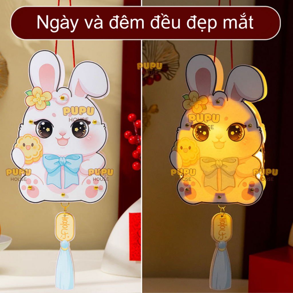 Đèn Lồng 3D Có Đèn Cho Bé Lồng Đèn Trung Thu Dễ Thương Tết Trung Thu Hình Thỏ Bướm - Đồ Chơi PUPU HOUSE