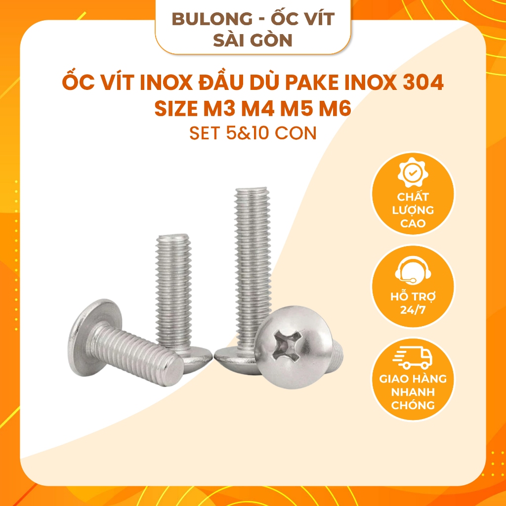 [Set 5&10 con] Ốc vít inox đầu dù pake inox 304 size M3 M4 M5 M6 – Bu ...