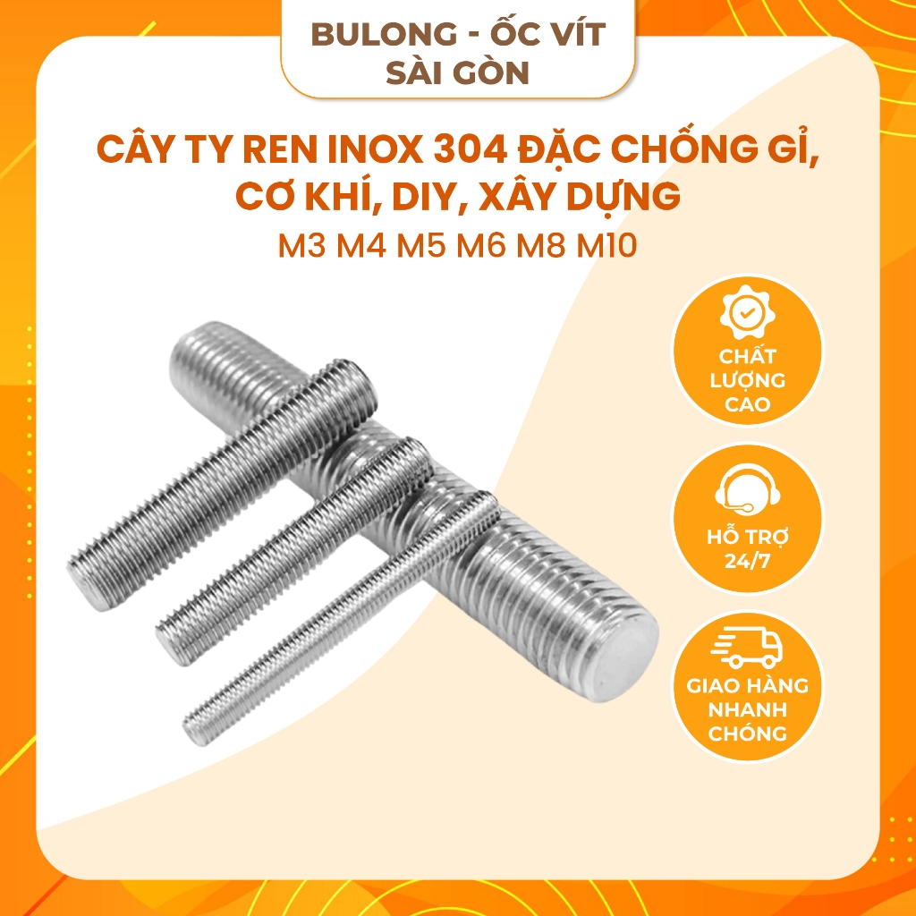 Cây ty ren INOX 304 M3 M4 M5 M6 M8 M10 | Shopee Việt Nam