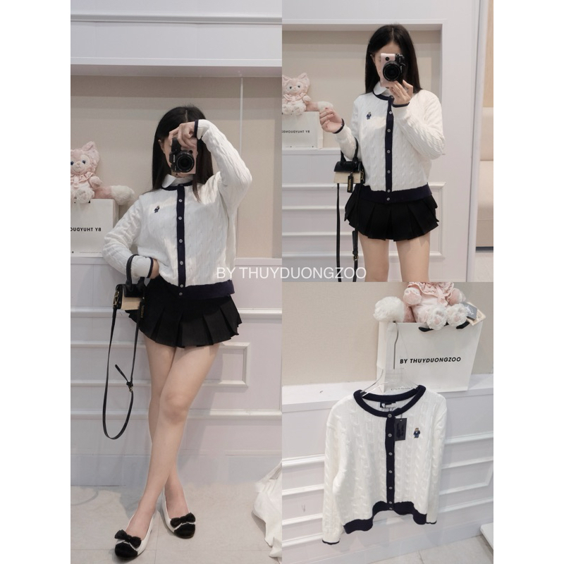 THUYDUONGZOO - ÁO LEN CARDIGAN THỪNG THÊU GẤU PHA MÀU CHẤT MỊN ( HÀNG QC )