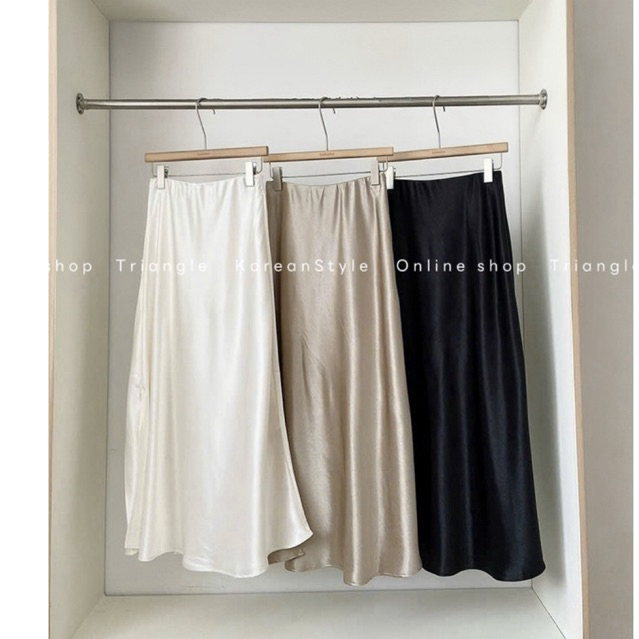 TRIANGLE - Silkli Skirt (Cân nhắc kỹ, return is not welcomed)- Chân váy lụa dài Hàn Quốc phong cách thanh lịch