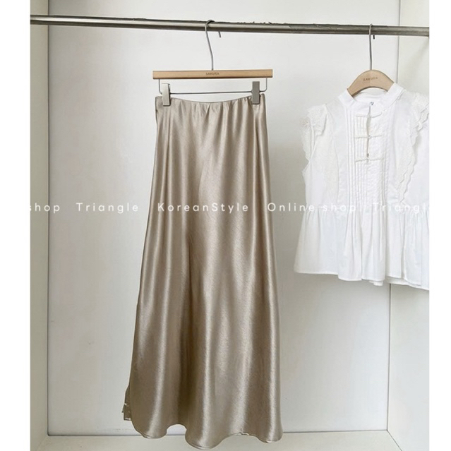TRIANGLE - Silkli Skirt (Cân nhắc kỹ, return is not welcomed)- Chân váy lụa dài Hàn Quốc phong cách thanh lịch