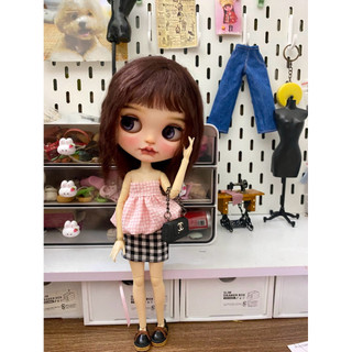 Set áo bí kèm chân váy caro size blythe,ob24,xinyi