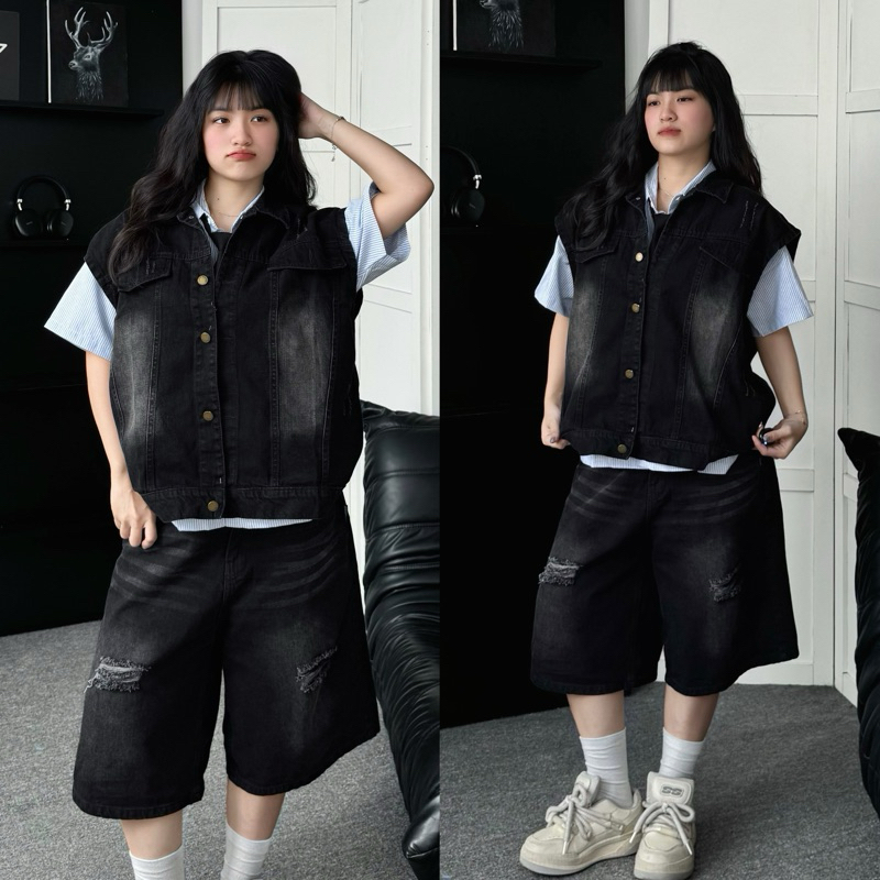 Set gile quần short jean loang PAM (Có tách lẻ) form Nam nữ unisex Brand Jaystoree | BigBuy360 - bigbuy360.vn