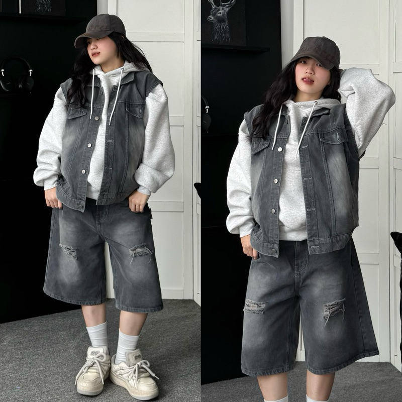 Set gile quần short jean loang PAM (Có tách lẻ) form Nam nữ unisex Brand Jaystoree | BigBuy360 - bigbuy360.vn