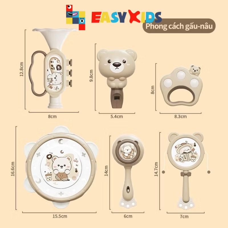 Đồ Chơi Cho Bé Sơ Sinh 1-2 Tuổi 10 Món Lục Lạc Âm Thanh Kèn, Trống, Xúc Xắc...