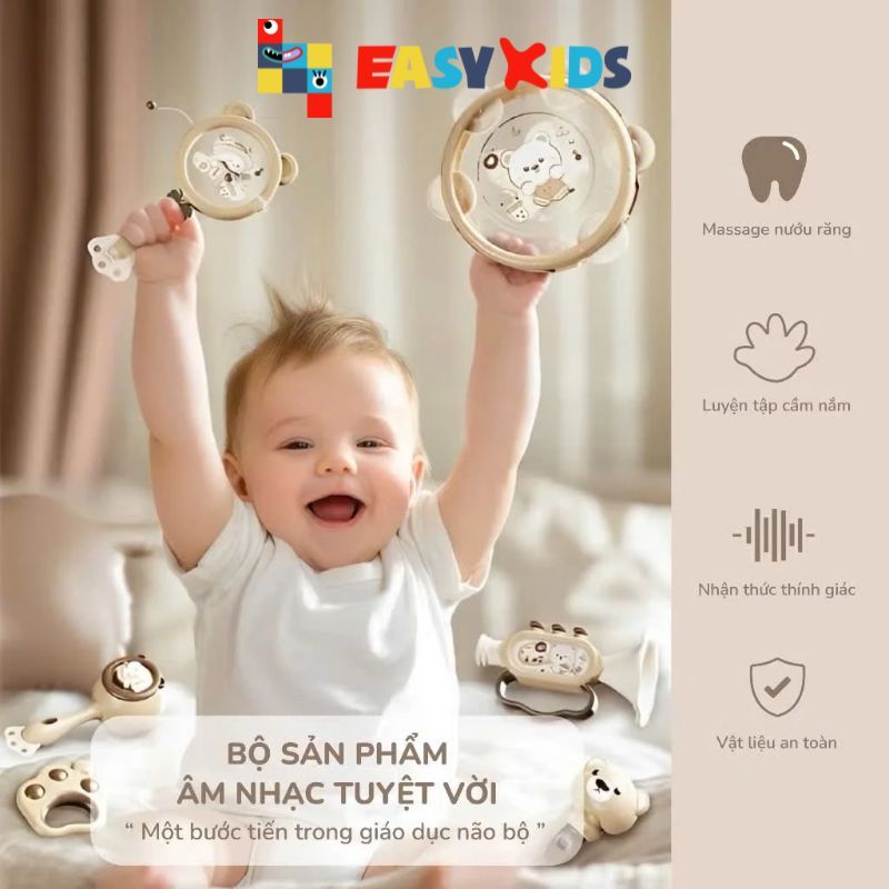Đồ Chơi Cho Bé Sơ Sinh 1-2 Tuổi 10 Món Lục Lạc Âm Thanh Kèn, Trống, Xúc Xắc...
