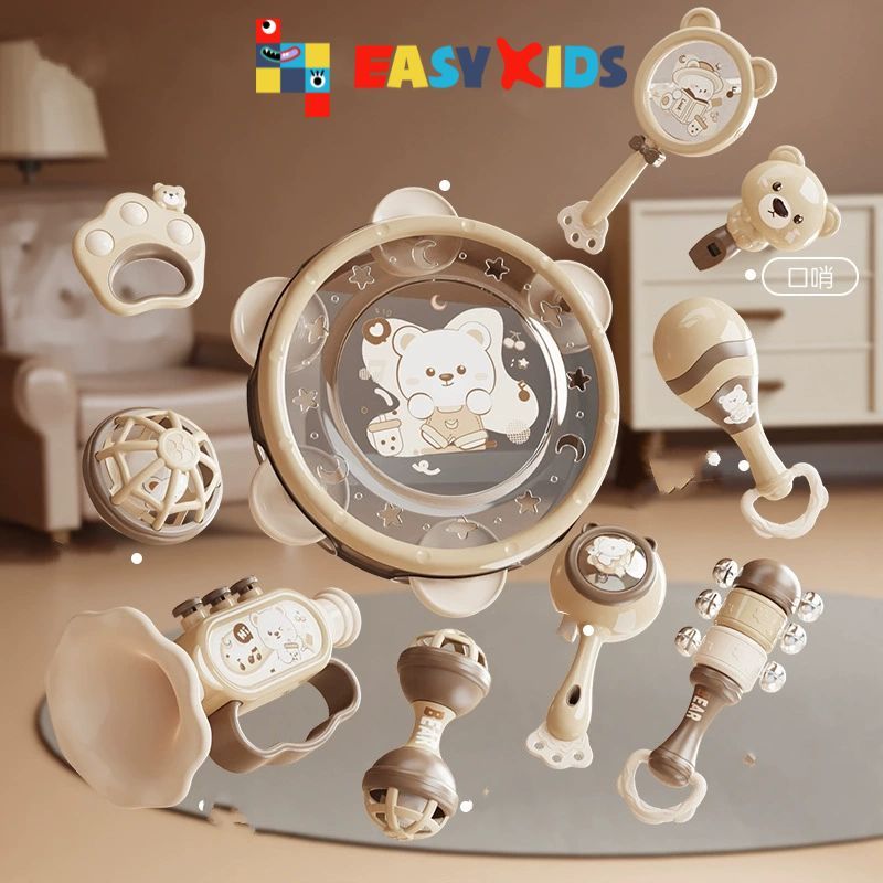 Đồ Chơi Cho Bé Sơ Sinh 1-2 Tuổi 10 Món Lục Lạc Âm Thanh Kèn, Trống, Xúc Xắc...