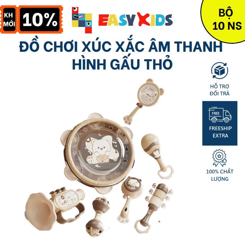 Đồ Chơi Cho Bé Sơ Sinh 1-2 Tuổi 10 Món Lục Lạc Âm Thanh Kèn, Trống, Xúc Xắc...