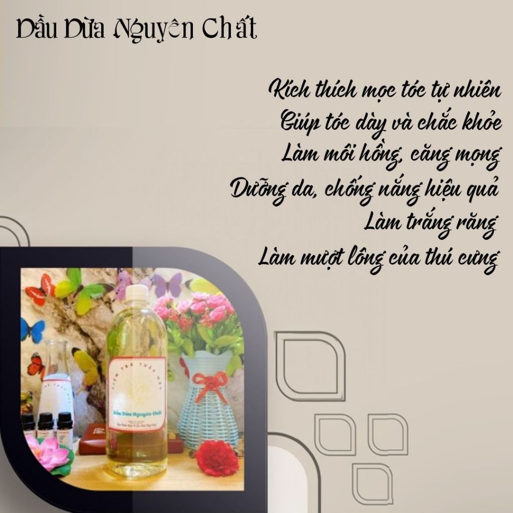 Dầu Dừa nguyên chất nấu thủ công, không sử dụng chất bảo quản, không phụ gia công nghiệp