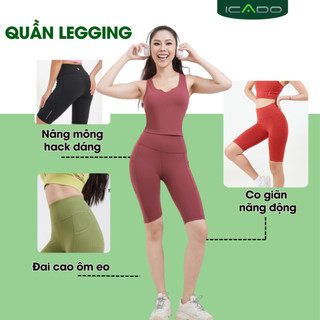 Quần Legging Đùi Ngố Tập Gym Yoga Nữ ICADO AT12 Quần Đùi Thể Thao Co Giãn 4 Chiều, thegioidotap