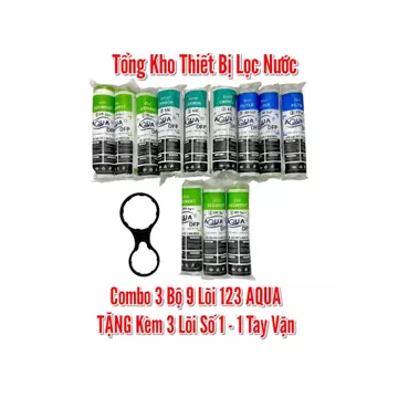 ( TẶNG KÈM 3 LÕI SỐ 1 ) - COMBO 3 BỘ 9 LÕI LỌC 123 AQUA. TỔNG NHẬN VỀ 12 LÕI thay thế phù hợp các dòng máy lọc RO 10inch