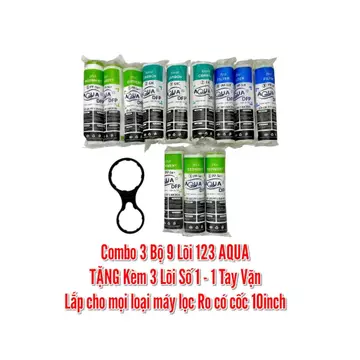 ( TẶNG KÈM 3 LÕI SỐ 1 ) COMBO 3 BỘ 9 LÕI LỌC 123 AQUA TỔNG NHẬN VỀ 12 LÕI thay thế phù hợp các dòng máy lọc RO chính hag