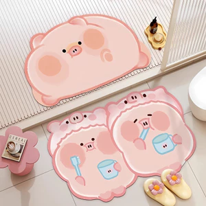 Thảm Lau Chân Nhà Tắm Hình Heo Con Dễ Thương, Thảm Chùi Chân Chống Trượt Chất Liệu Bùn Tảo Thấm Hút